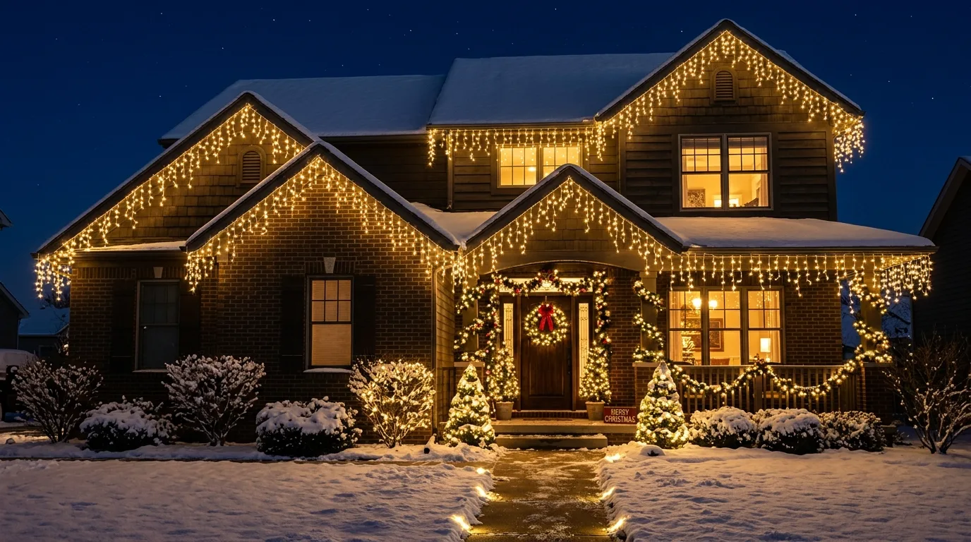 Add lanterns for a warmer holiday glow inspiration for an outdoor holiday display.